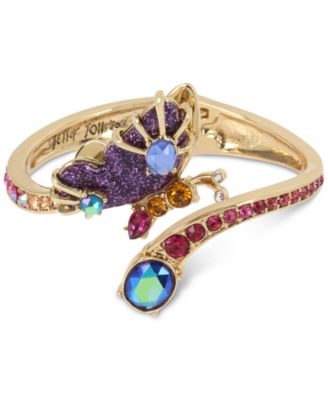 Betsey Johnson Gold Tone Butterfly Stone Bypass Hinged Bangle Bracelet Macy s
