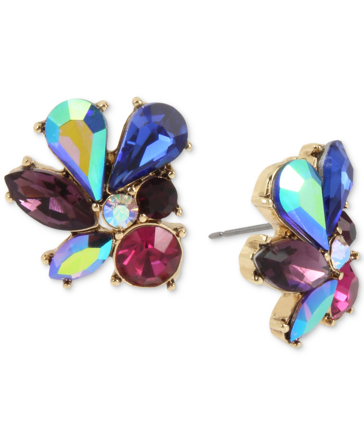Gold-Tone Multi-Stone Cluster Stud Earrings - Multi