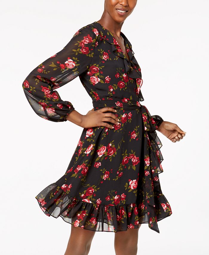Nine West Floral Ruffled Wrap Dress, Created for Macy's - Macy's