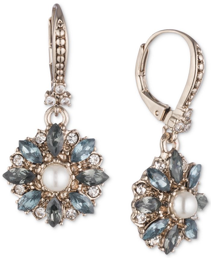 Marchesa Gold-Tone Crystal, Stone & Imitation Pearl Drop Earrings - Macy's