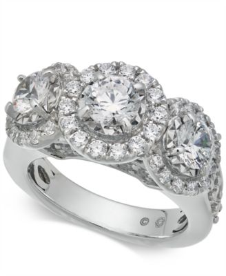 3 diamond halo ring