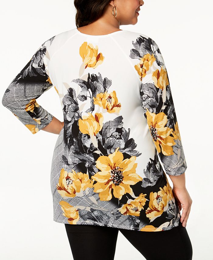 Jm Collection Plus Size Mixed Print Lace Up Top Created For Macys Macys