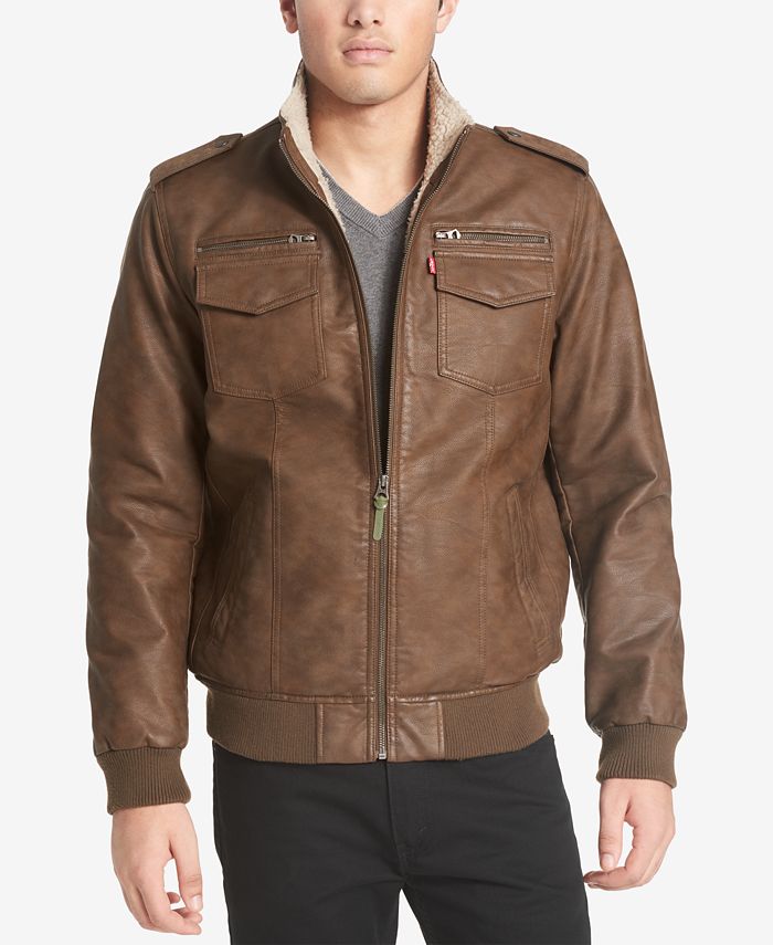 Levi's Men's Sherpa Lined Faux Leather Aviator Bomber & Reviews Coats