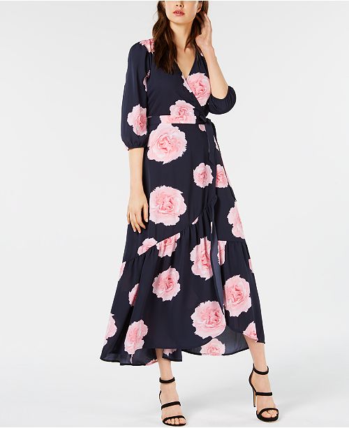 Bar Iii Floral Print Flounce Wrap Dress Created For Macy S