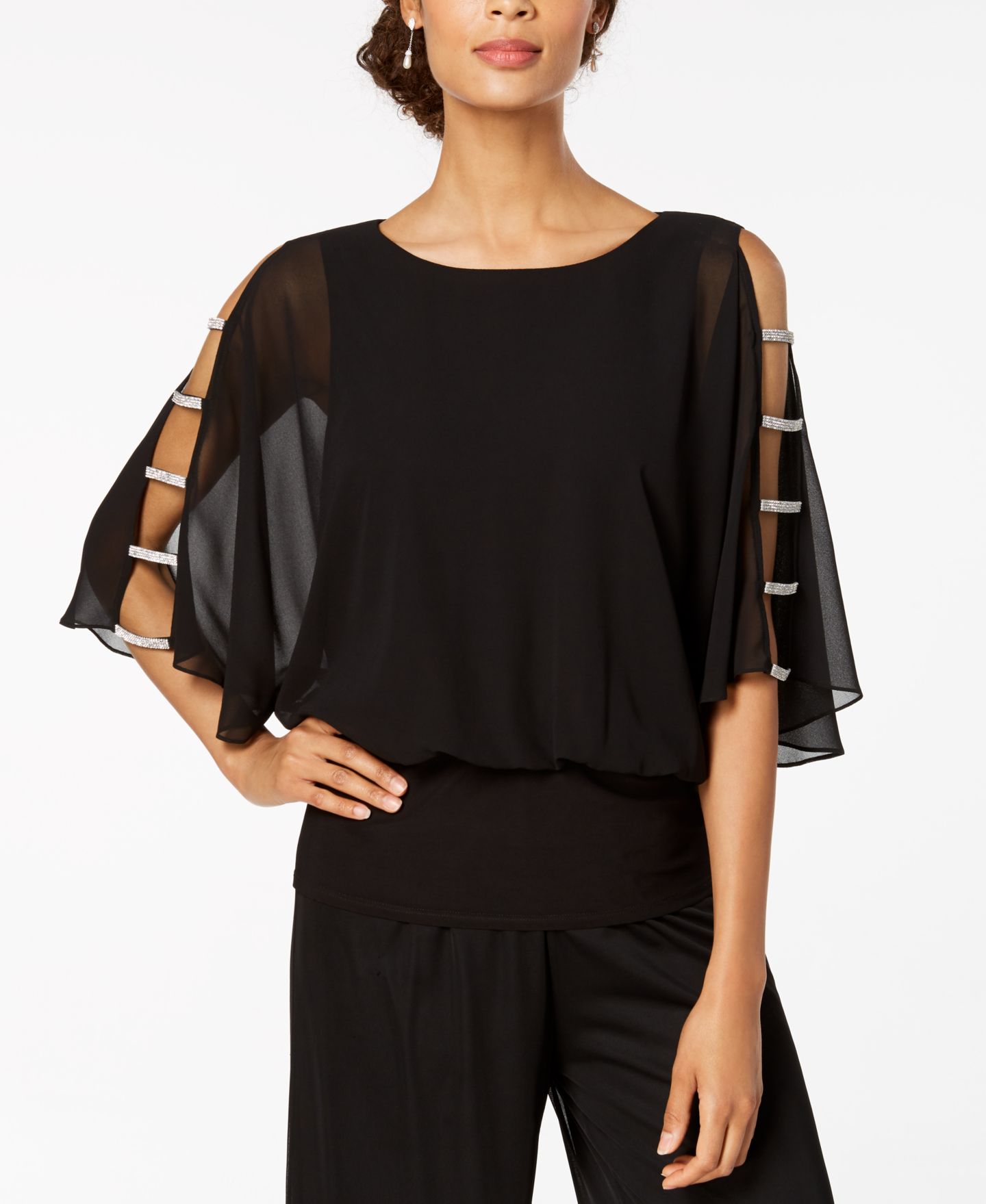 Женский топ MSK Embellished-Sleeve Top, цвет: Чёрный — фото 1