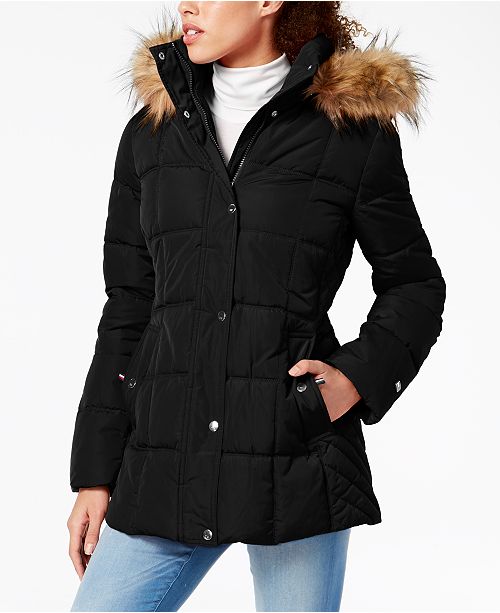 Tommy Hilfiger Hooded Faux Fur Trim Puffer Coat Created For Macy S Reviews Coats Women Macy S