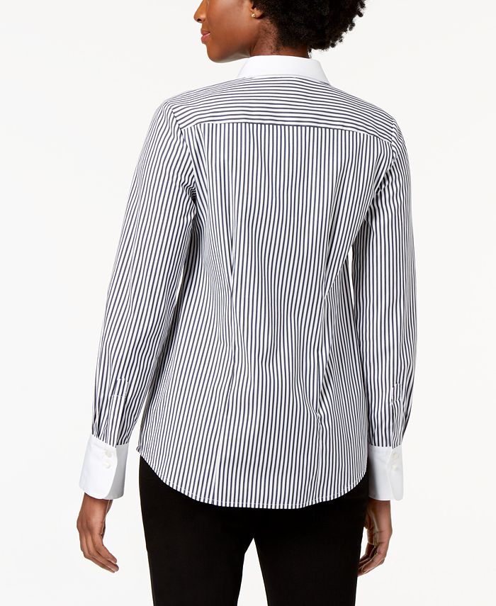 Charter Club Striped Contrast-Trim Shirt, Created for Macy's - Macy's