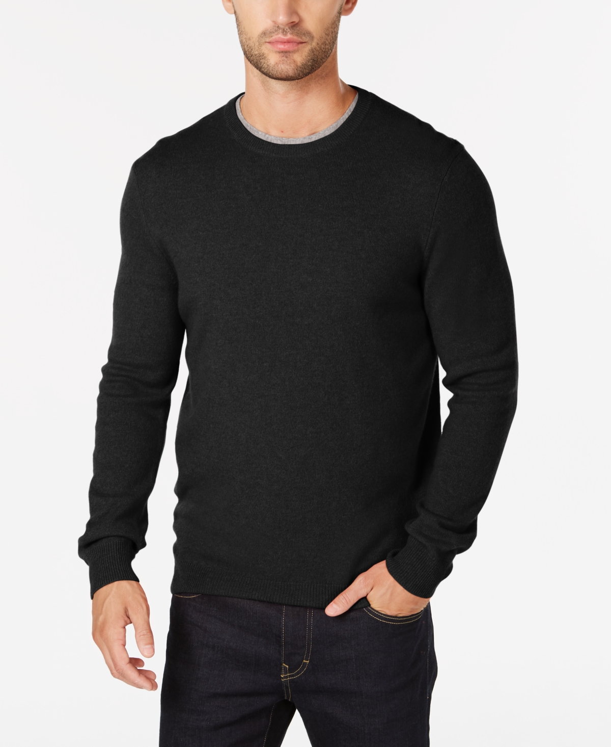 Cashmere Crew-Neck Sweater, Created for Macy's - Deep Black