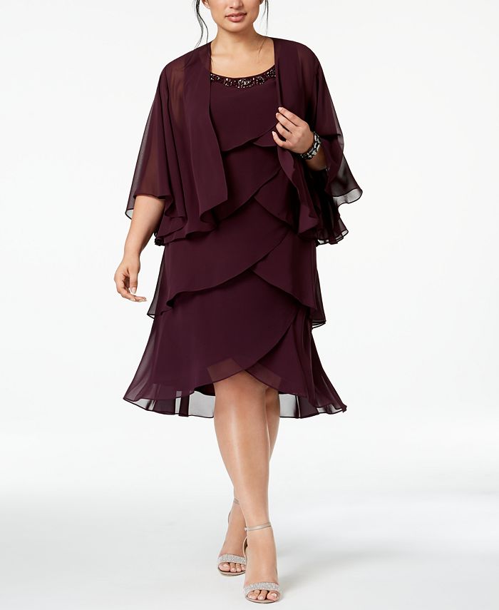 SL Fashions Plus Size Tiered Chiffon Dress & Jacket - Macy's