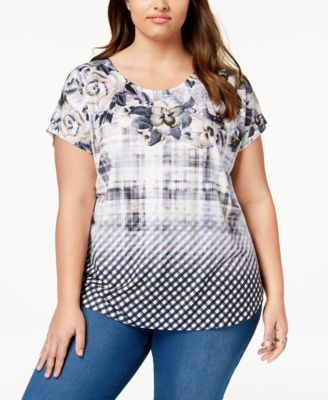 Style & Co Plus Size Mixed Print T-Shirt main image 1
