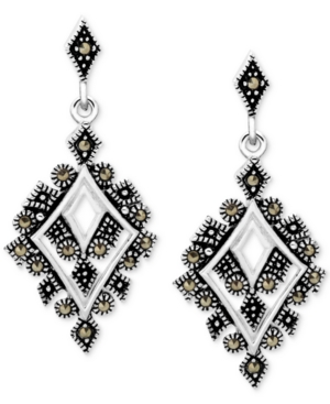 image of Marcasite Geometric Drop Earrings in Fine Silver-Plate
