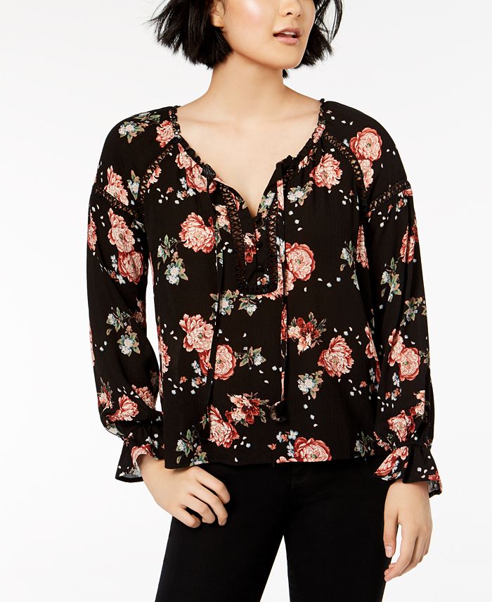American Rag Juniors' Lace-Trimmed Poet Blouse, Created for Macy's - Macy's