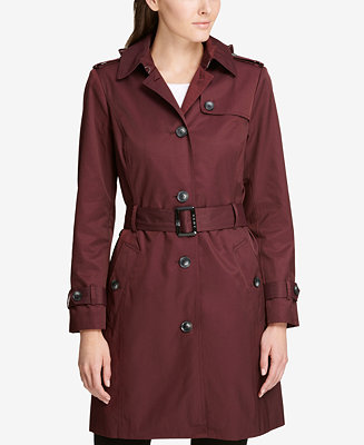 DKNY Hooded Belted Trench Coat - Macy's
