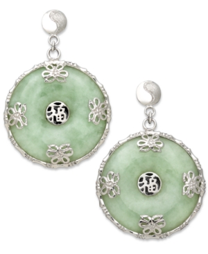 Sterling Silver Earrings, Jade Circle Flower Overlay Earrings