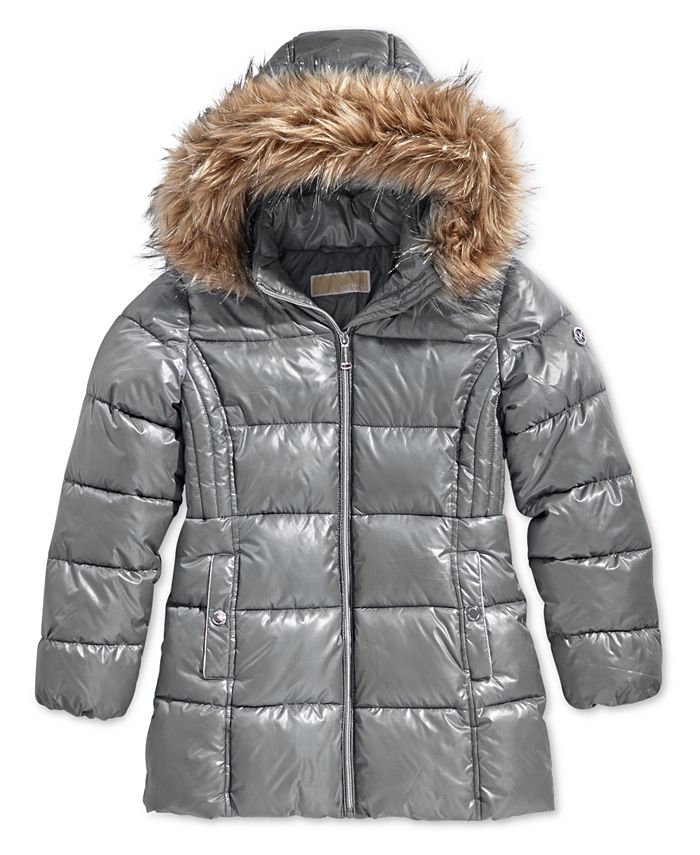 Michael Kors Little Girls Hooded Puffer Coat with Faux-Fur Trim - Macy's