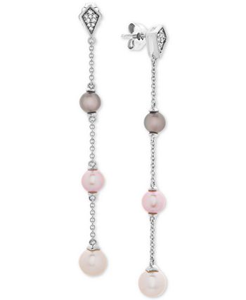 Macy's - Cultured Freshwater Pearl (6, 7 & 8mm) & Diamond Accent Drop Earrings in Sterling Silver