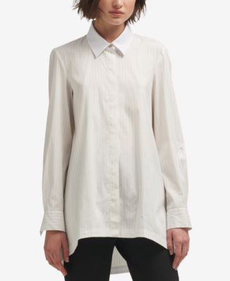 DKNY Striped High-Low Button-Front Shirt, Created for Macy's - Macy's