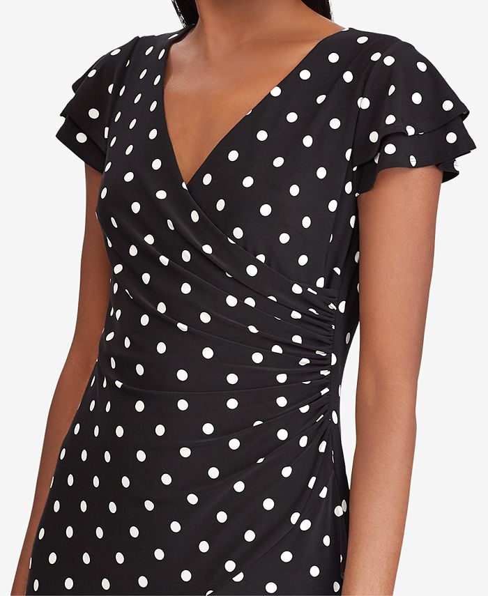 Ralph Lauren Petite Polka-Dot-Print Ruched Dress - Macy's