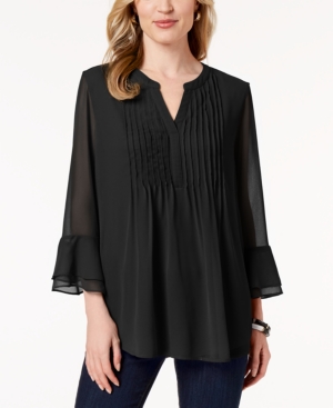 image of Charter Club Double Ruffle Solid Pintuck Top, Created for Macy-s