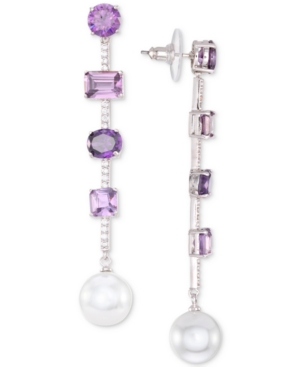 image of Nina Silver-Tone Stone & Imitation Pearl Linear Drop Earrings