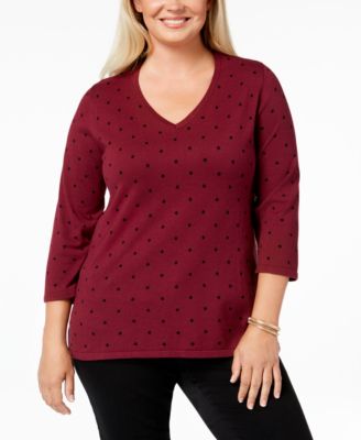 Karen Scott - Plus Size Dot-Print V-Neck Sweater
