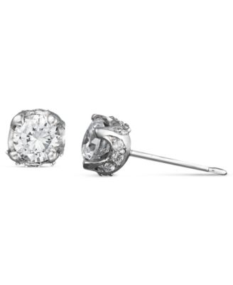 pave diamond stud earrings in 14k white gold