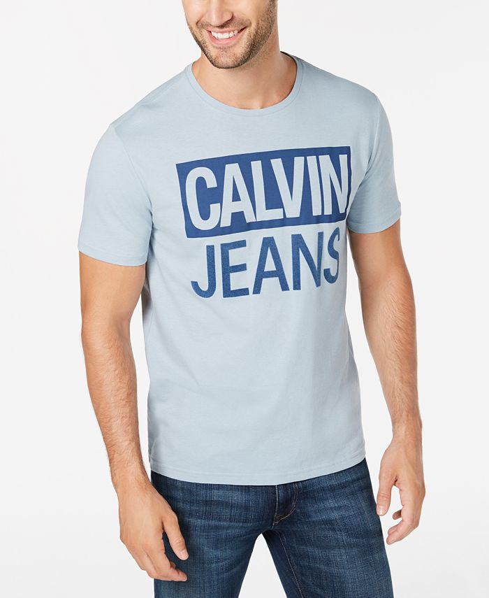 Calvin Klein Jeans Men's Flocked Logo Cotton T-Shirt - Macy's