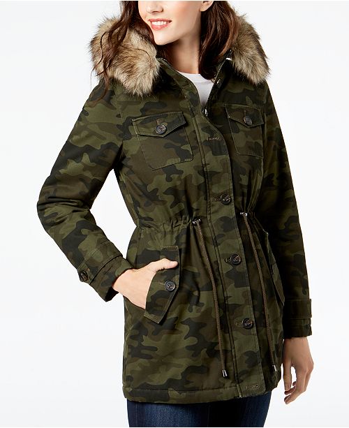 BCBGeneration FauxFurTrim Printed Anorak Coat & Reviews Coats Women Macy's