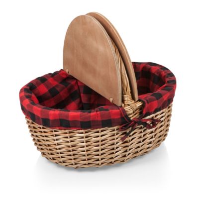 Country Red & Black Buffalo Plaid Picnic Basket