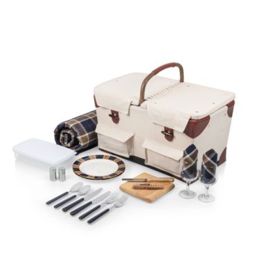 Pioneer Plaid-Accented Tan Picnic Basket