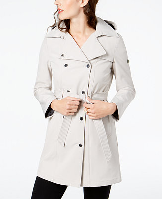 Calvin Klein Petite Hooded Belted Trench Coat - Macy's