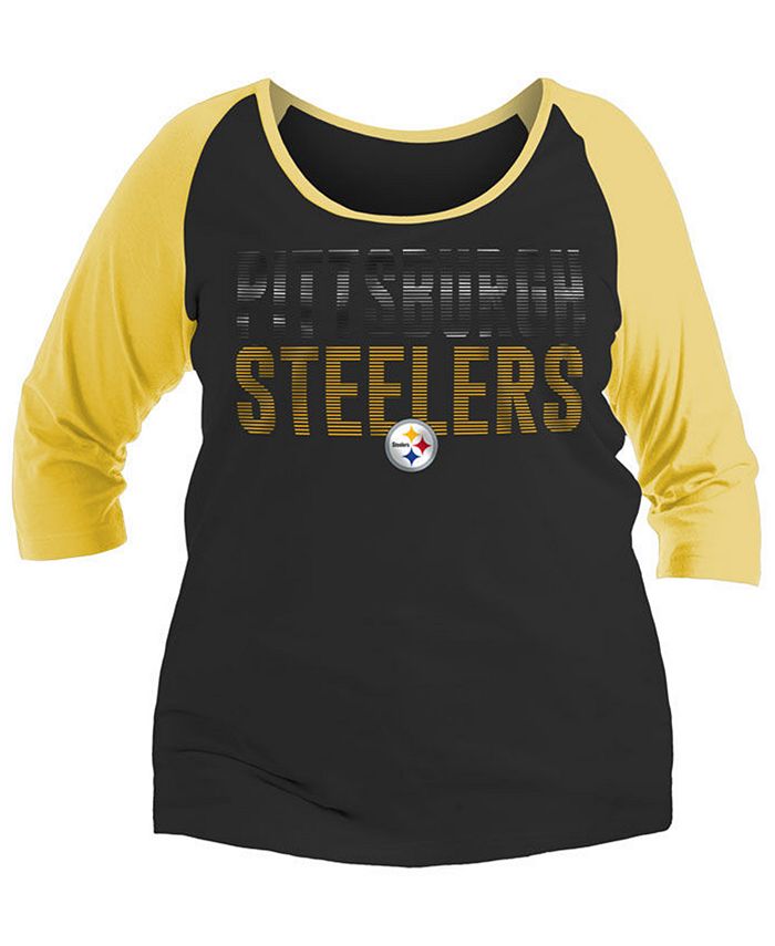 5th & Ocean Women's Pittsburgh Steelers Plus Size Colorblock Raglan T