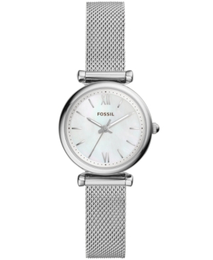 image of Fossil Women-s Mini Carlie Stainless Steel Mesh Bracelet Watch 28mm