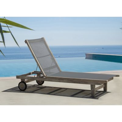 Courtyard Casual - Driftwood Gray Teak Contemporary Deck Side Outdoor Sling Lounge Chair