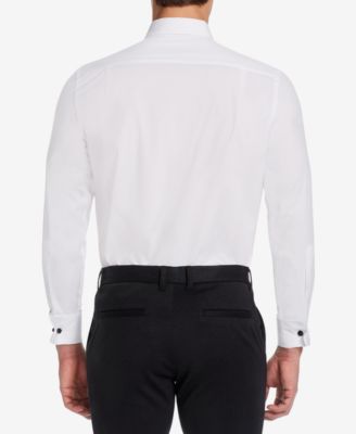 Men's Classic/Regular Fit Stretch Solid Wing Collar French Cuff Tuxedo Shirt