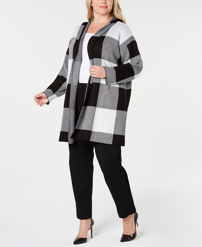 Calvin Klein Plus Size Open-Front Checkered Jacket & Reviews - Sweaters ...