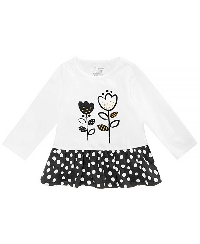 First Impressions Toddler Girls Black & White Dotty Cotton Peplum Tunic ...