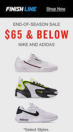 Finishline, Shop Now, End-of-Season Sale, $65 and Below Nike And Adidas, Select Styles