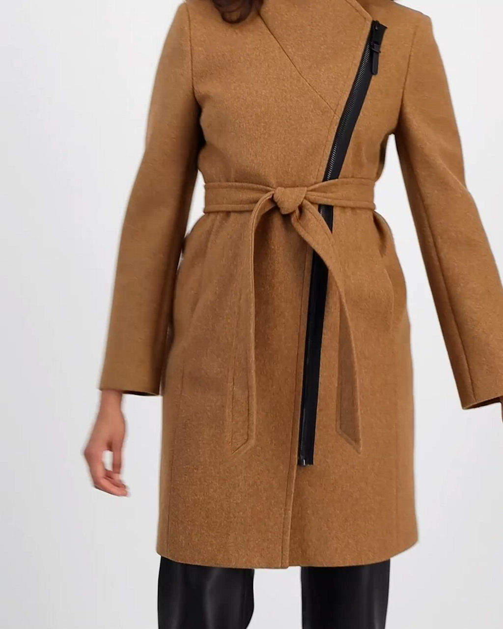 DKNY Women's Asymmetric Front-Zip Belted Coat, Exclusively at