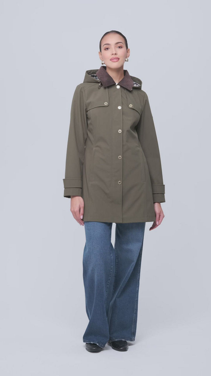 Jones New York Women's Hooded Corduroy-Collar Softshell Coat