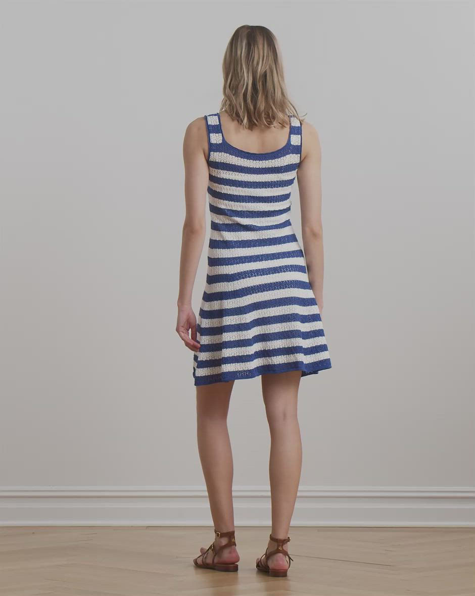 Ralph Lauren★Striped Pointelle-Knit Sweater Dress Lauren Ralph Lauren Women's Pointelle Short-Sleeve Sweater