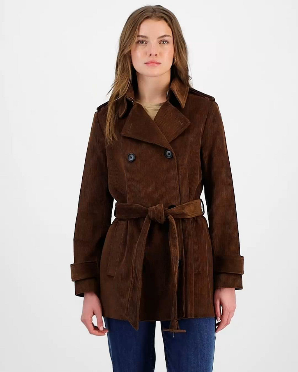 BCBG Women's Belted Corduroy Trench Coat - Macy's
