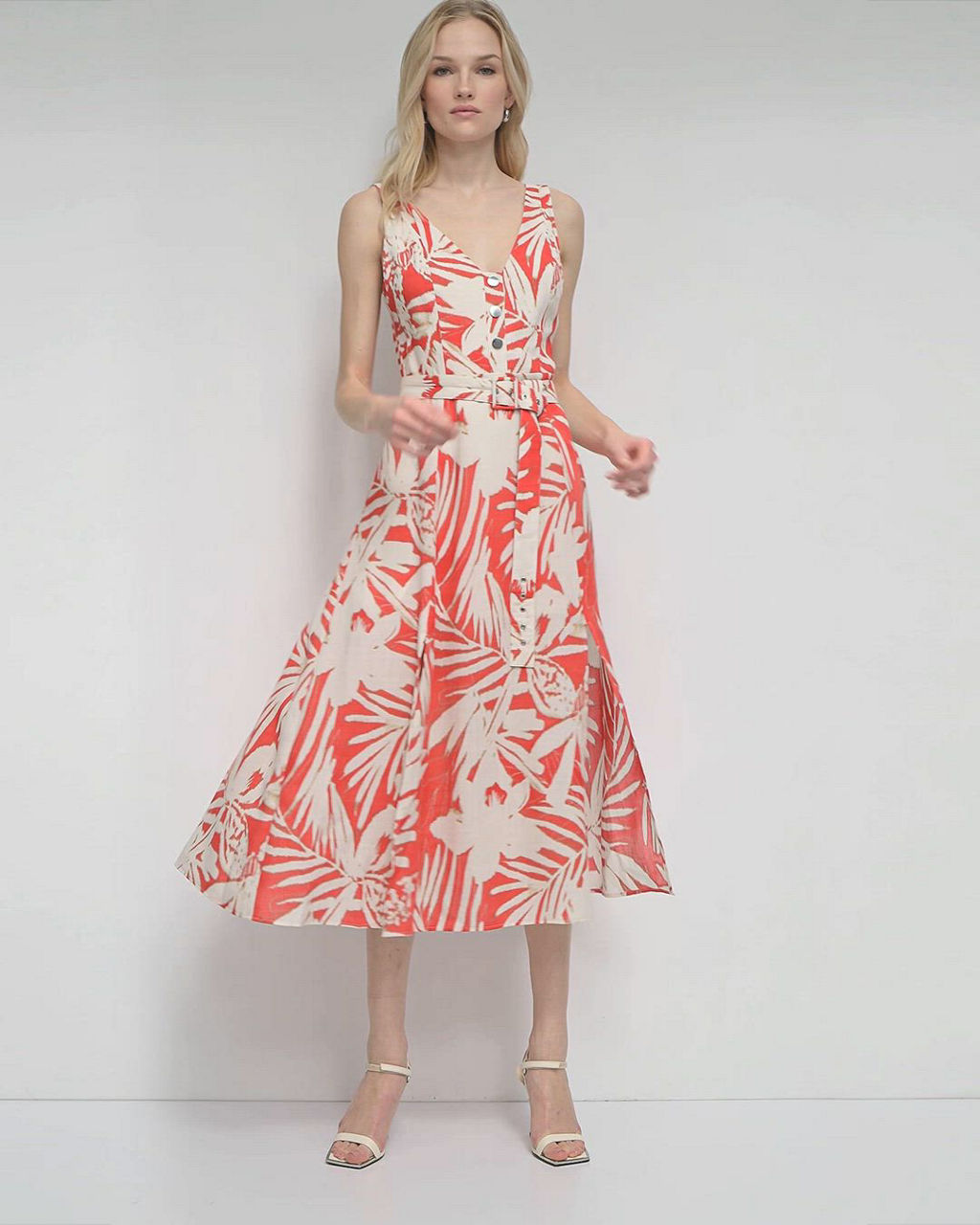 ☆DKNY☆プリントデザイン ウエストベルト プリーツドレス DKNY Women's Printed V-neck Belted Sleeveless Dress - Macy's