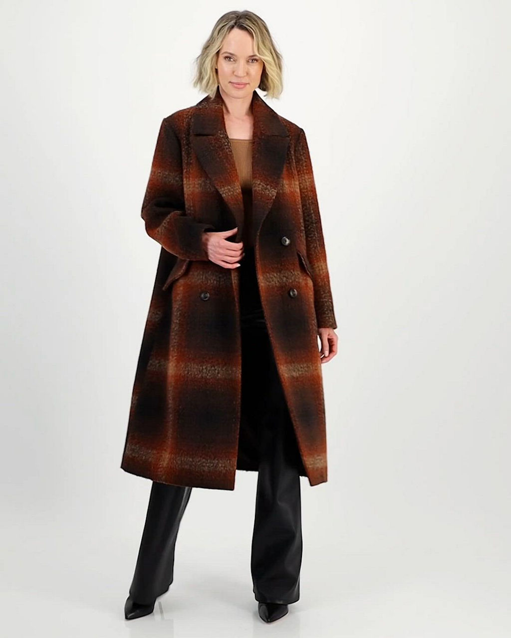 BCBG Women's Double-Breasted Plaid Coat - Macy's
