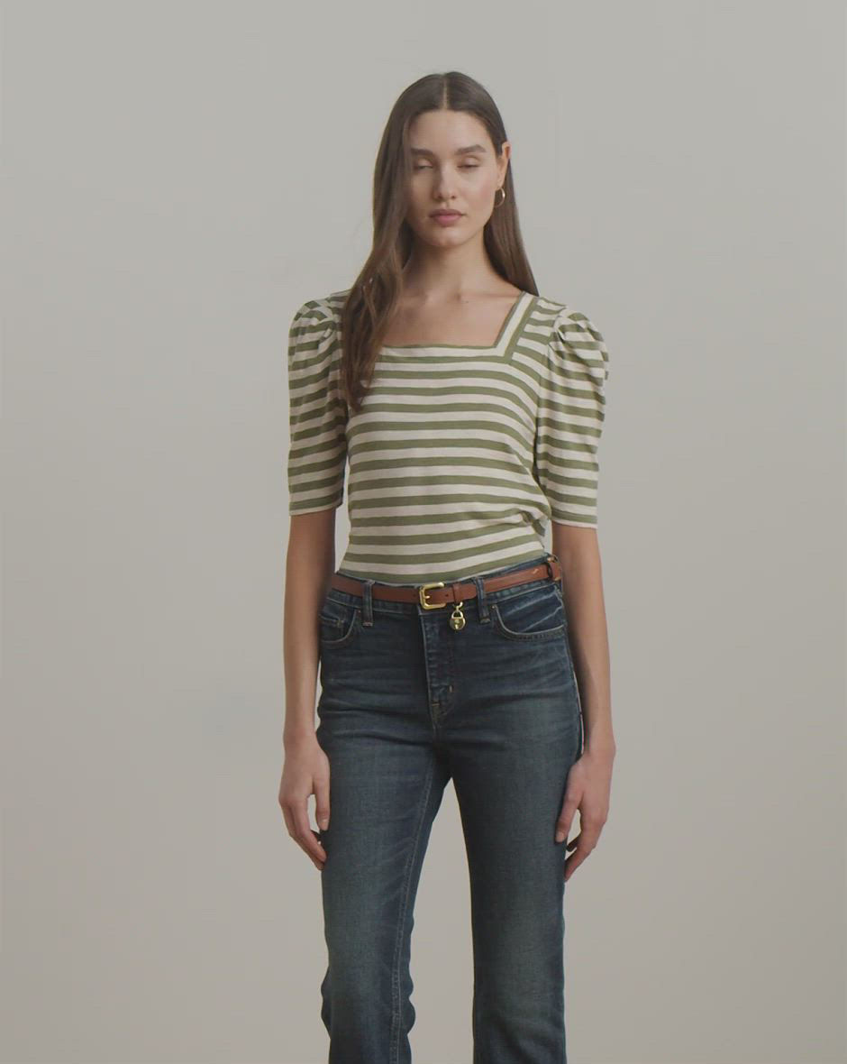 ラルフ・ローレン Lauren Ralph Lauren Petite Striped Cotton Jersey Puff-sleeve Tee レ Lauren Ralph Lauren Women's Striped Cotton Jersey Puff