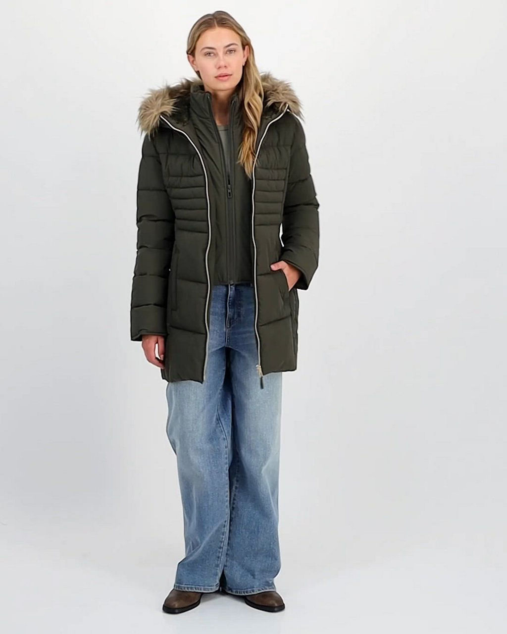 Maralyn & Me Juniors' Faux-Fur Hooded Bibbed Puffer Coat - Macy's