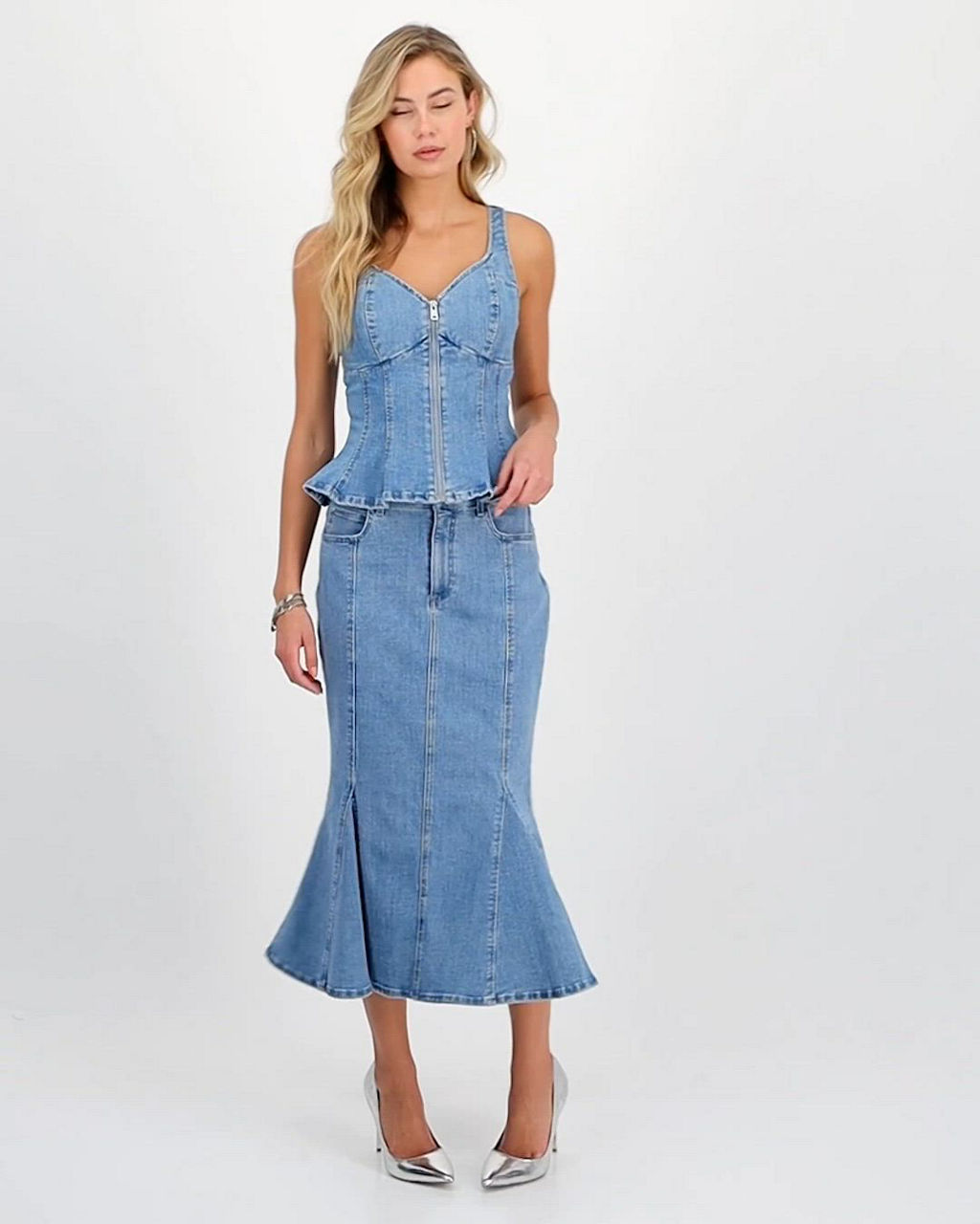 GUESS Women's Anika Denim Peplum Top - Macy's