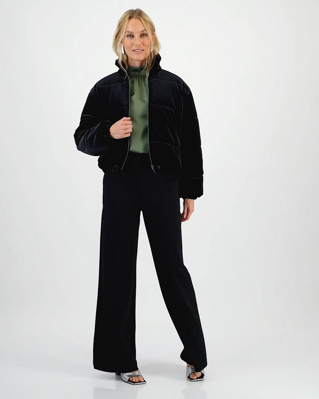 I.N.C. International Concepts Women's Cropped Velvet Puffer Jacket