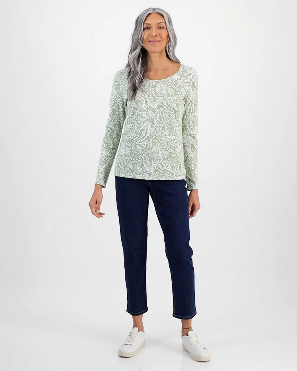 トップス mac Style & Co Women's Printed Long-Sleeve Scoop-Neck Top, Macy's