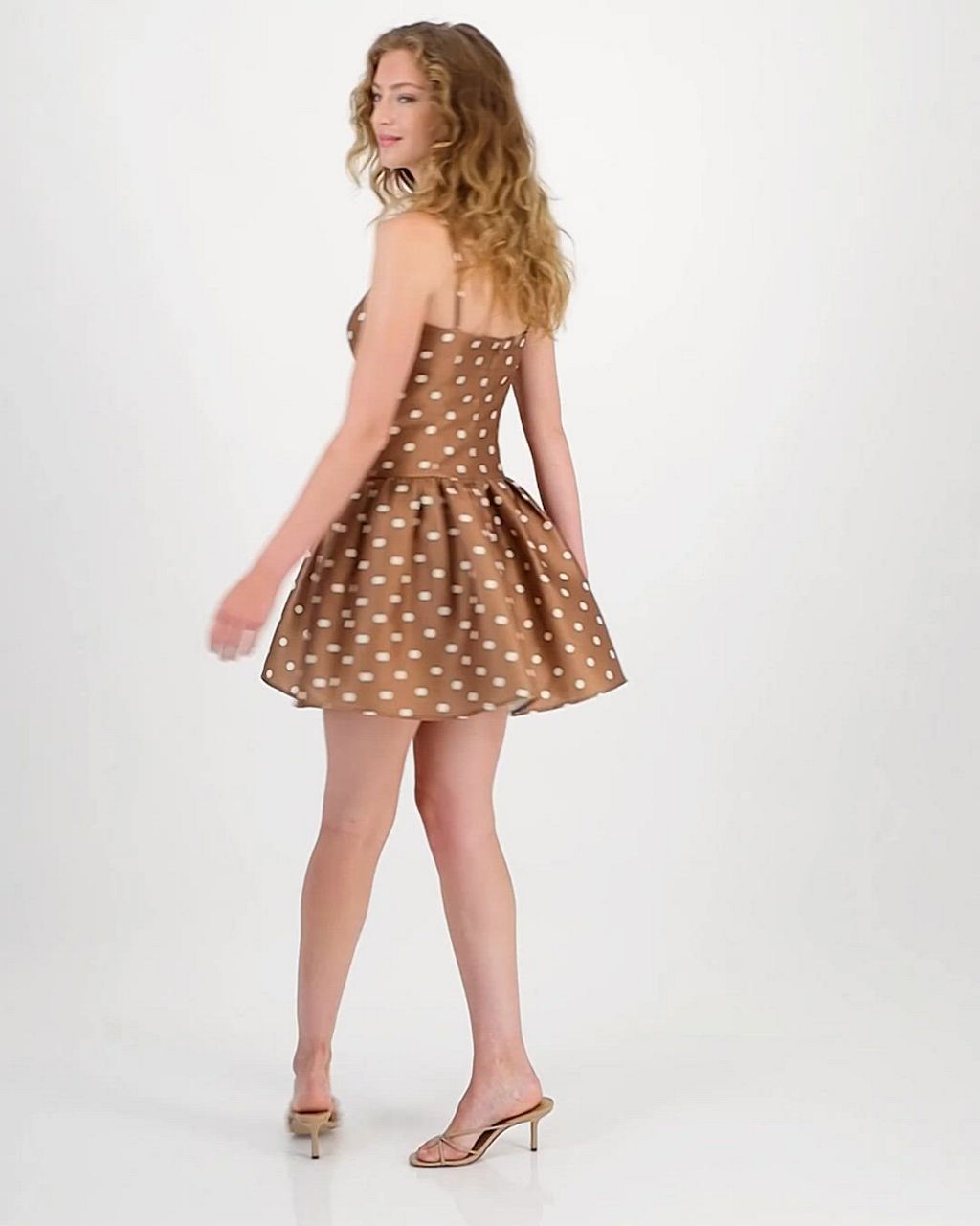 French Connection Women's Structured Taffeta Polka-Dot Dress - Cafe Brown/ Porcelain Cream - Size 12